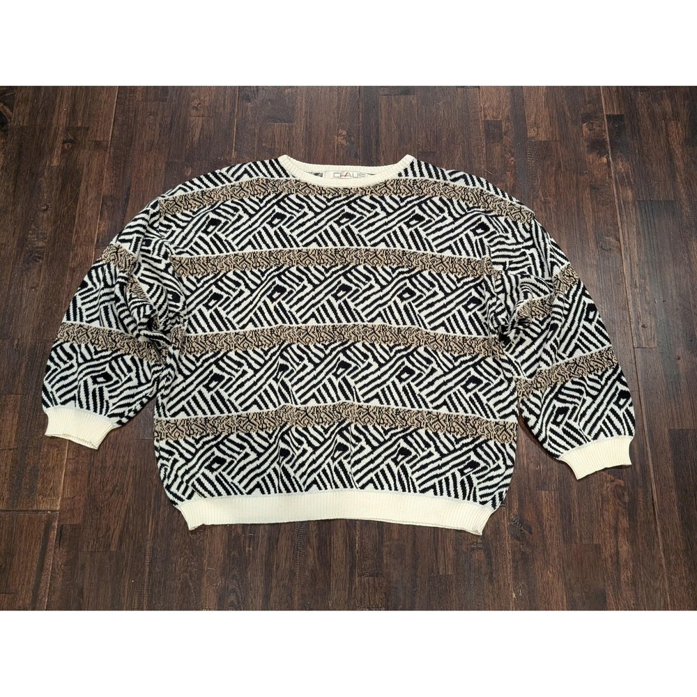 Vintage 90s Chaus Sport‎ Geometric Crewneck Sweater Mens Small Animal Pullover